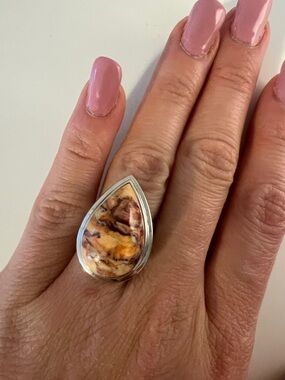 Zales Teardrop Jasper Ring - Brown & Cream